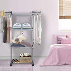 قفسه خشک کن لباسشویی تاشو آبی 3 طبقه استیل ضد زنگ با دو بال جانبی