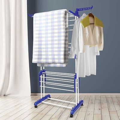 کیفیت قفسه خشک کن لباسشویی تاشو آبی 3 طبقه استیل ضد زنگ با دو بال جانبی کارخانه